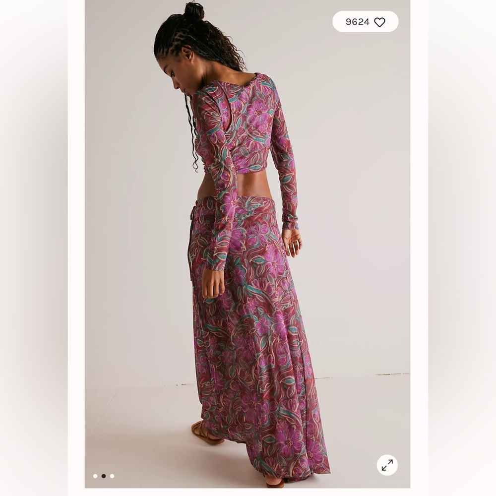 Free People Pink & Teal Paisley Long Skirt Set - Picture 2 of 10